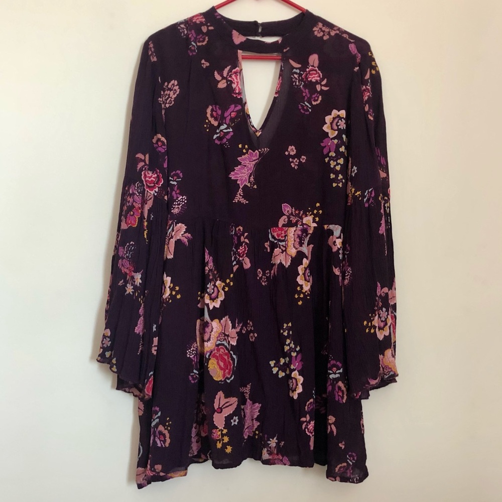 Boho Bell Sleeve Purple Floral Dress